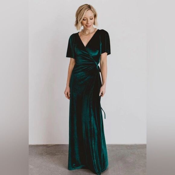 NWT - Baltic Born - Megan Velvet Wrap Maxi Dress in Emerald - Picture 7 of 7